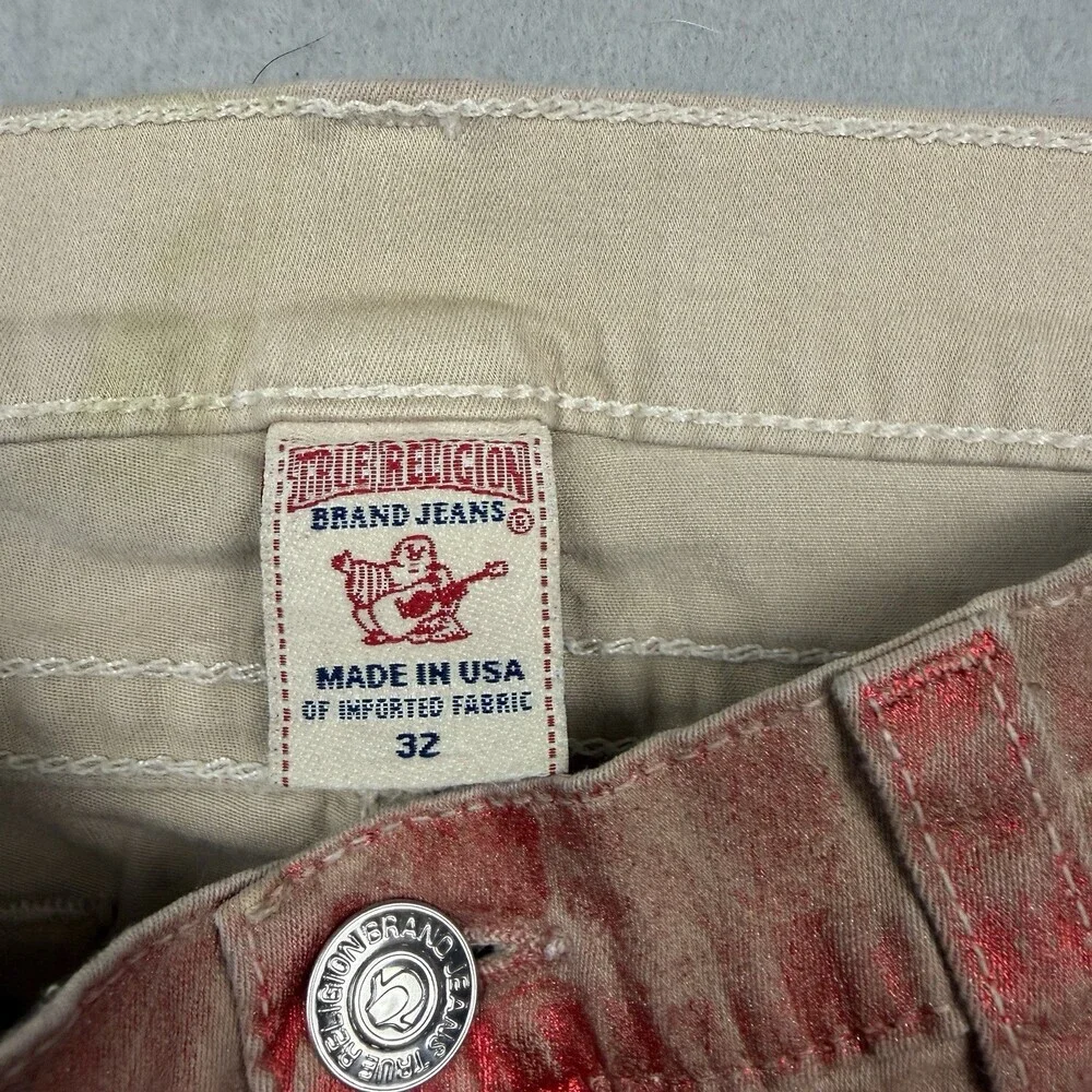 True Religion Halle Mid Rise Super Skinny Jeans Sz 32 Red Acid Wash